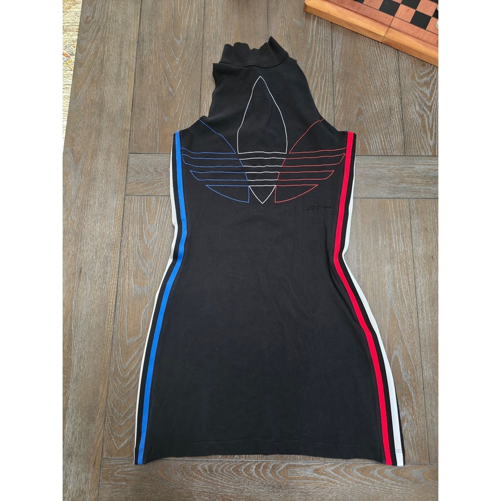 Adidas Originals Mock Neck Tricolor Trefoil Tank Dress US L Black - Picture 2 of 11